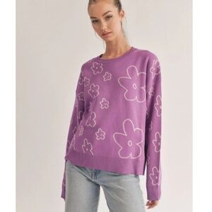 "The Constance" Purple Flower Print Sweater
